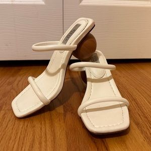 Steve Madden Wooden Ball Heel White Sandals